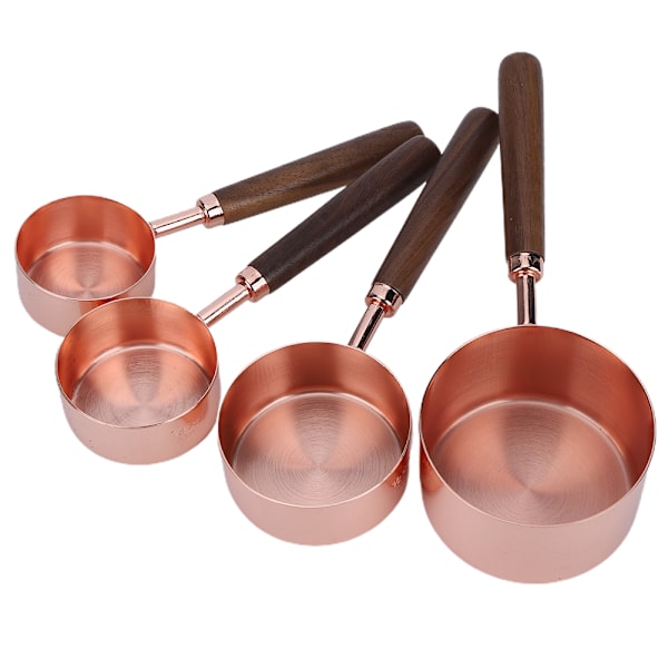4 st/set Roséguld Mätkopp Sked med Skala Tjockad Trähandtag Hembakningsverktyg