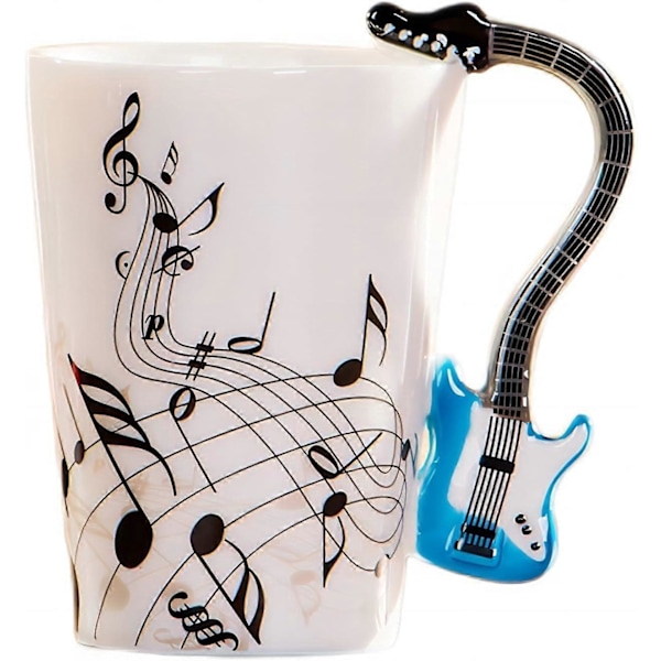 300ML Kreativ Musikk Kopp Fiolin Stil Gitar Keramisk Kopp Nyhet Gave (Blå Elektrisk Gitar)