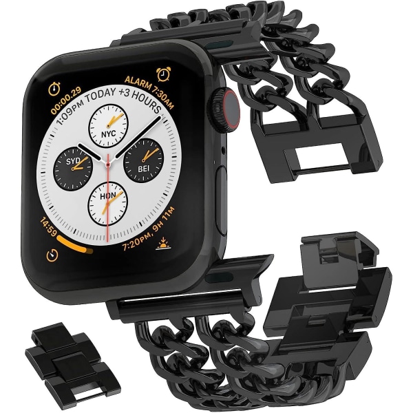 Ruostumattomasta teräksestä valmistettu metalliranneke Apple Watch - Yhteensopiva sarjan 8 7 6 5 4 3 2 1 (42mm/44mm/45mm) kanssa, musta