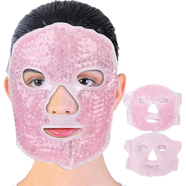 Kylgel-Ögonmask för Puffiga Ögon och Mörka Ringar - Full Face Kylterapi Kompress (Rosa)