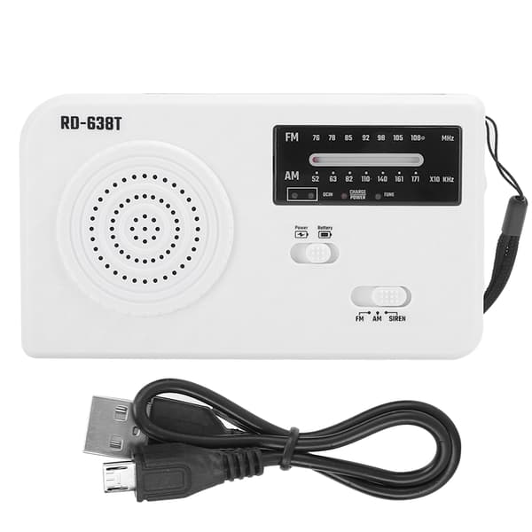 RD638 ABS Solenergi Nöd Multifunktionell Handvevsradio Stödjer FM/AM-funktion Vit