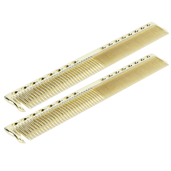 2 stk Profesjonell rustfritt stål hårklipp Kam Salon Frisør Kam Styling ToolGold