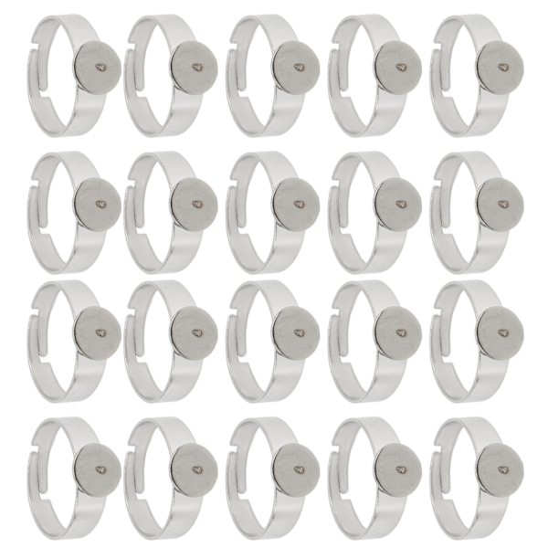 20 STK Blank Ring 8mm Justerbar Rustfrit Stål DIY Flad Ringbase til DIY Ringe DIY Smykker