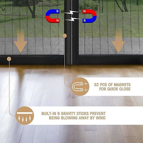 Magnetisk myggenet dør vindue, T-Audace 100x210cm myggenet gardin dør insektnet, myggenet skydedør vindue med magnetisk lukning