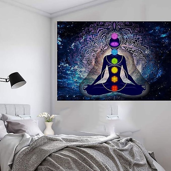Mandalaväggbonad, Buddhastatybonad, 7 Chakras Mandalaväggbonad, Hippie Mandalaväggbonad, Meditationsbonad, Studioinredning
