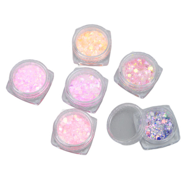 6 stk Nail Glitter Powder Set Lysende dekorative paljetter Kunstforbedringer for gjør-det-selv manikyr