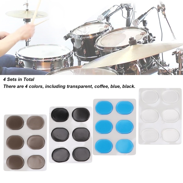 Drum Dampener Kit - 4 silikonkuddar för instrumentkontroll och ljuddämpning