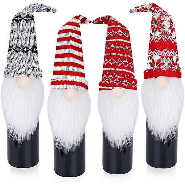 Gnome Vinflaskskydd, 4-pack Handgjorda Tomte Svenska Tomte Vinflasktoppar Dekorativa Jultomte Skandinaviska Plysch Juldekorationer