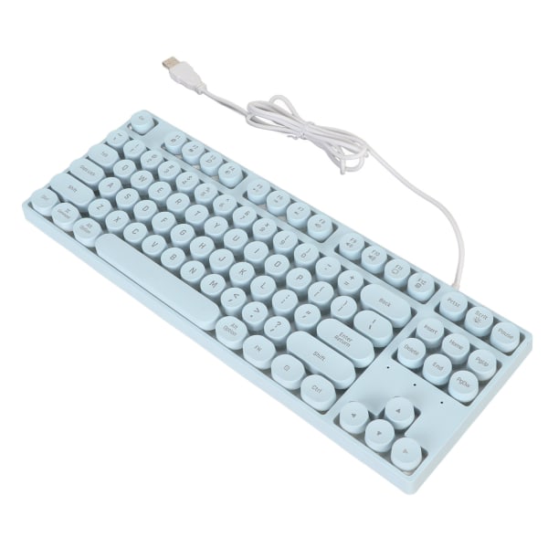 Gaming Keyboard USB Rund 87 nøkler Fargerikt Bakgrunnsbelyst Ergonomisk Mekanisk Touch Kablet tastatur for stasjonær bærbar PC Blå