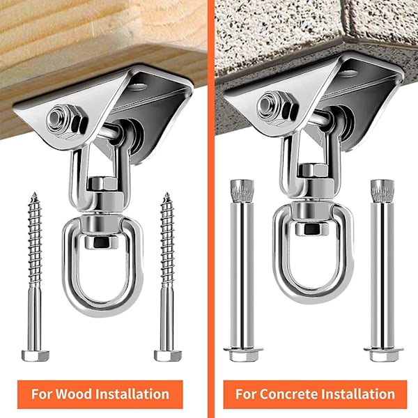 360° rotasjon i rustfritt stål Heavy Duty takkrok Suspensjonssett for hengekøye, hengestol, boksesekk, huske, luftyoga