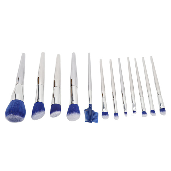 Makeup pensel sæt blå serie blød tekstur aluminium rør PU opbevaringspose bærbar 12 stk kosmetisk skygge pensel