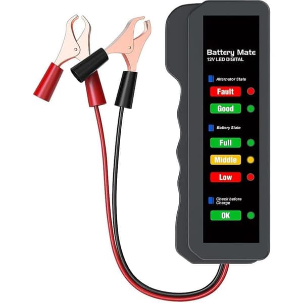 12V bilbatteritester, bilgenerator-tester, batterikontroller, analysator for kontroll av generator og batteriladesystem, LED-indikator