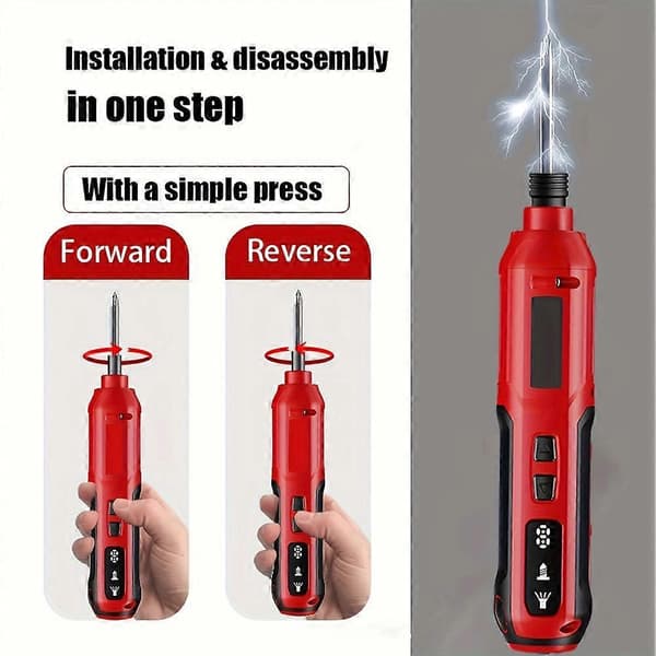 3.6V Cordless Electric Screwdriver Set, 5 Speeds USB Rechargeable Dual LED Light, Portable Cordless Automatic Screwdriver Red