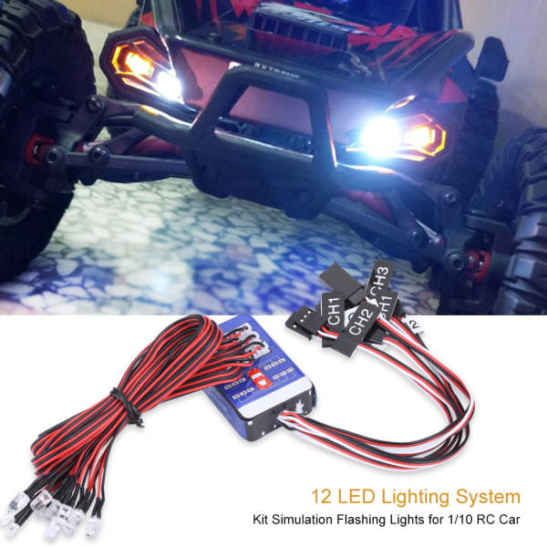 12 LED-belysningssystemsats Simuleringsblinkljus för 1/10 1/8 RC bil / lastbil / larvband