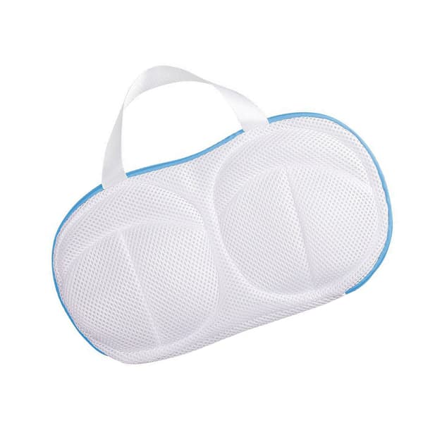 Bh-vaskepose med dobbelt lynlås i polyester, anti-deformation netvaskeposer til vaskemaskine, lyseblå