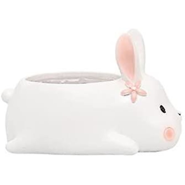 Mini Kanin Skrivebord Keramisk Plantepotte med Underfat - Minimalistisk Kontorvindu Dekor
