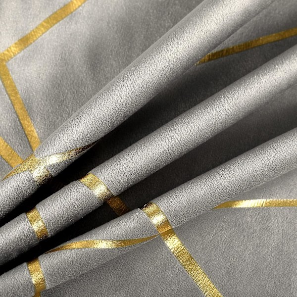 Gråt Velour Sofasæt - 2 Dele, 45x45cm, Guld Linjer Geometrisk Design