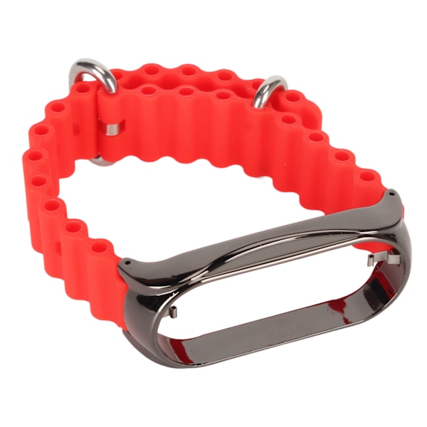 Silikone urrem med rustfrit stål beskyttende kofangerkasse Tilbehør Passer til Mi Band 7 Red