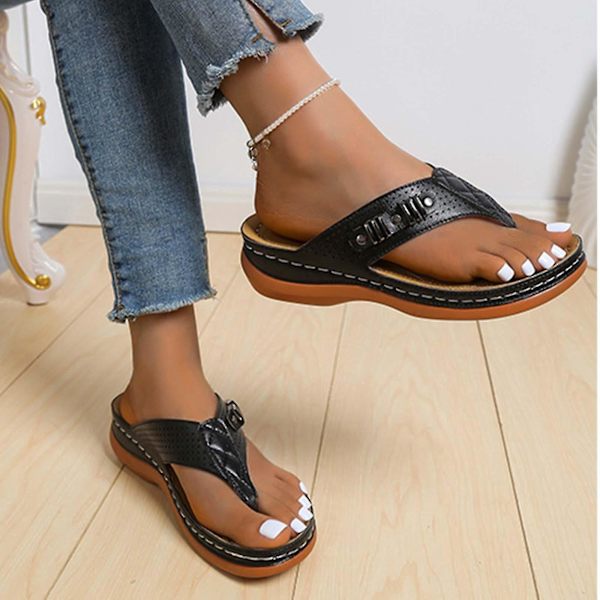 Ortopediska kilklackar Flip-flops Svarta strand sandaler för kvinnor