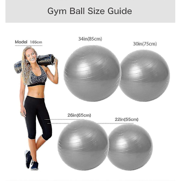 Gymnastinen pallo, puhkeamaton, Pilates, jooga, keskivartalon vahvistus, synnytysharjoittelu, pumppu, hopea, 85 cm
