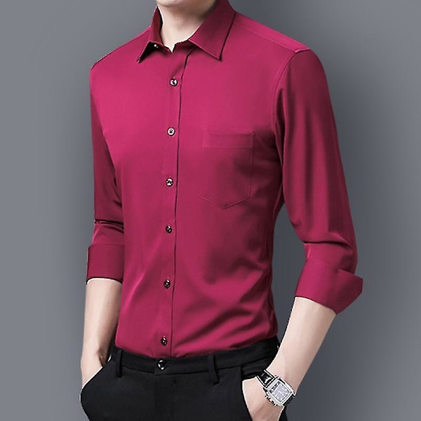 Rose Red Herrkläder för Män, Slim Fit, Knapp-Ner-Krage