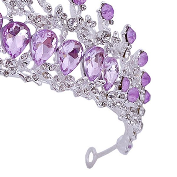 Kvinner Bryllupskrone Sinklegering Utsøkt Rhinestone Bride Crown Hårtilbehør til Ball Costume Party Sølv og lilla