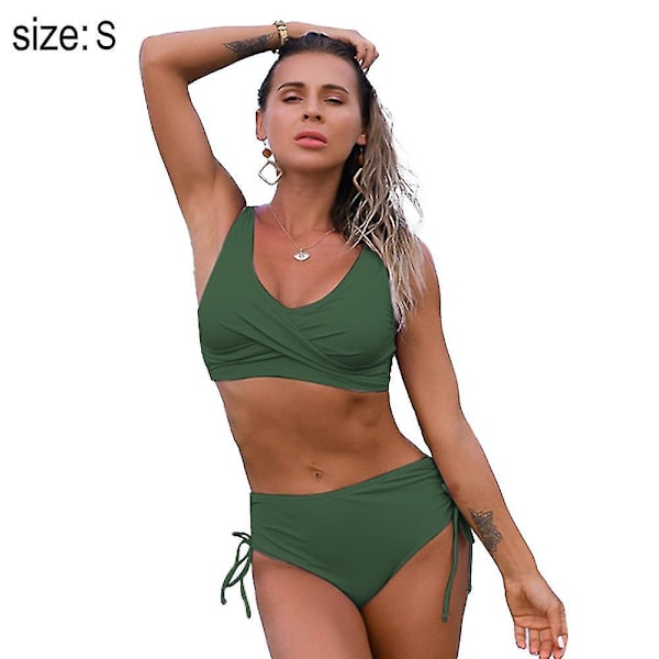 Grön Twist Front Tie Back Hög Midja Bikini Set för Kvinnor S