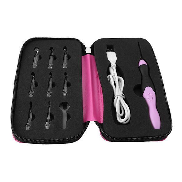 9 i 1 USB uppladdningsbar LED Light Up Weave Virknålar Set med rosa case