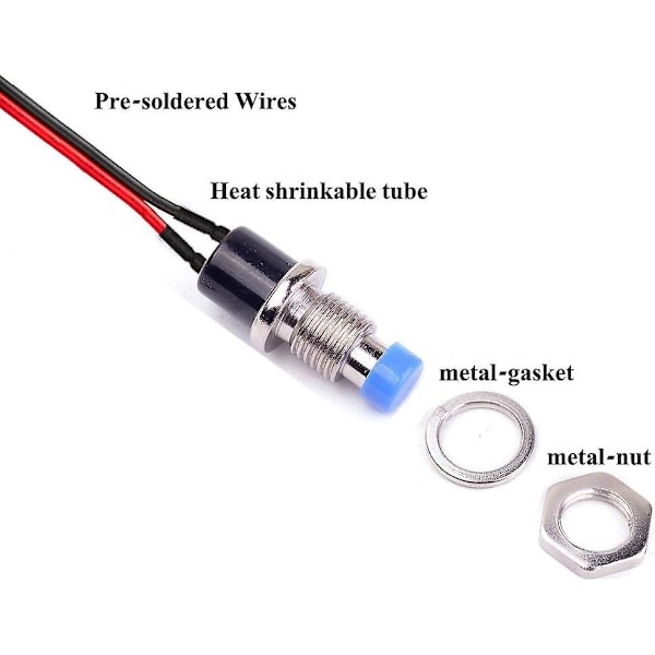 Mini Momentary Trykknapkontakt med Forsvejsede 20AWG Ledninger - SPST 2Pin Til/Fra Hornkontakt til Bil, PC, Bordlampe (10stk)