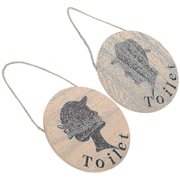 2 st Trä Toalettskyltar Toalettdörrskyltar Toalett Trä Hängande Plaketter