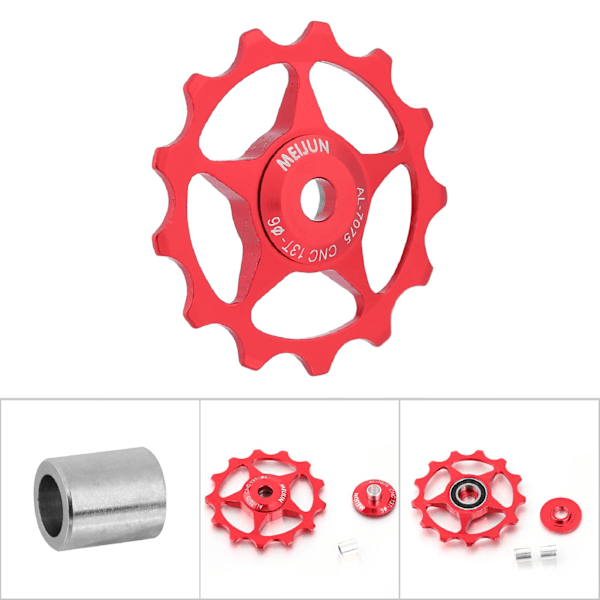 Alumiininen maantiepyörän ohjainpyörän laakeri Derailleur-pyörän ohjainrulla (punainen, 13T)