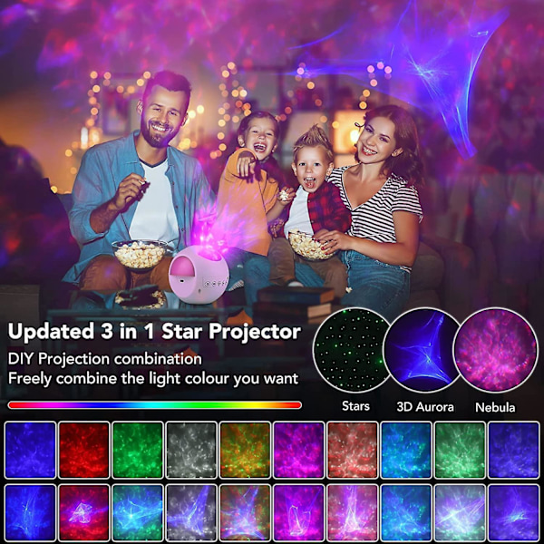 Galaxy Projektor for Soverom, LED Stjerneprojektor med Fjernkontroll Stemmestyring, Bluetooth Timer, Voksne, Hjemmeinnredning