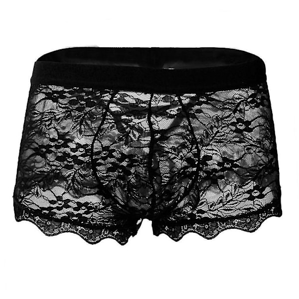 Menns Sexy Lace Mesh Low Waist Boxer Briefs Underwear XL Black