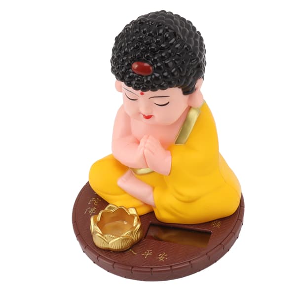 Munkdekoration Auto Nickande Buddha Staty Figur med Solpanel för Hem Bildekorationer