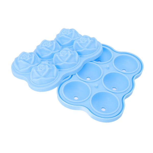 Rose Ice Cube Tray Silicone 6 Cubes No BPA Ice Making Accessory with Lid for Cocktail Whisky Blue