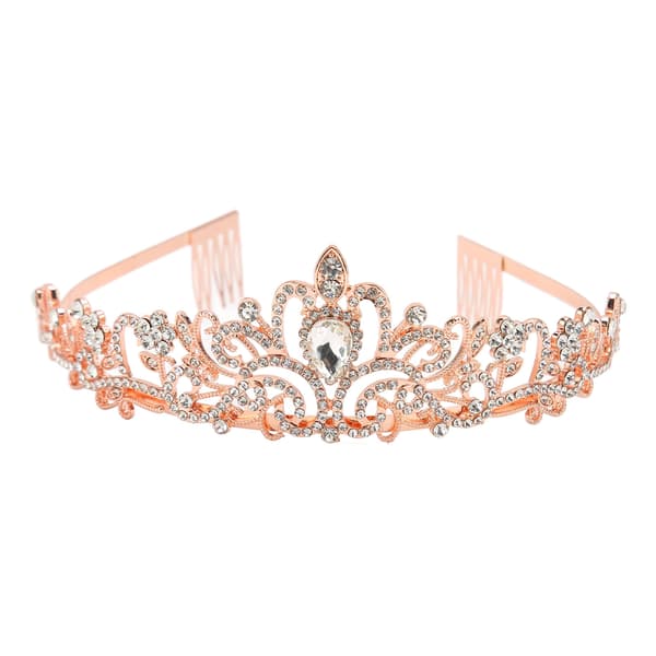 Brudekrone Rhinestone Elegant Glitrende Bryllupsprinsessekrone til Halloween Rosegull