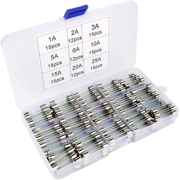 126 kpl Lasisulakevalikoima, 6 x 30 mm lasipatruunasulake, nopeat autonsulakkeet, nopeat lasisulakkeet (AMP 1A 2A 3A 5A 6A 10A 15A 20A 25A)