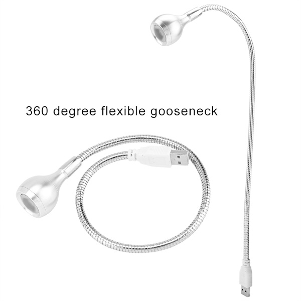 1 W pitkä, joustava kaula kannettava USB LED-valo yölukulamppu (hopea, lämmin valkoinen)