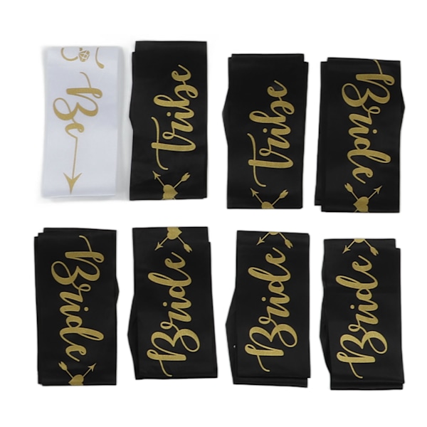8 stk brudesvenn sash gull bokstaver hypoallergenisk materiale bryllup brud til å være sash sett for bryllupsfester svart hvit