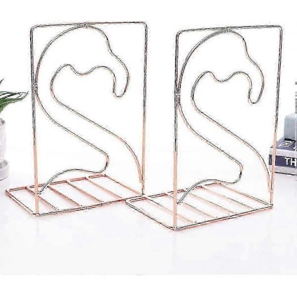 Kreativa minimalistiska bokstöd i metall, justerbar bokhylla, skrivbordsbokstöd - Flamingo, Roséguld
