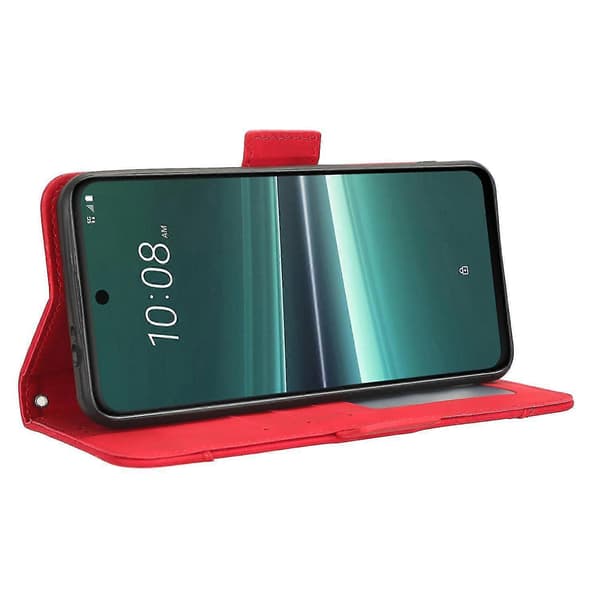 For HTC U23 Pro 5G Phone Case in PU Leather with Multiple Card Slots and Stand Wallet Red