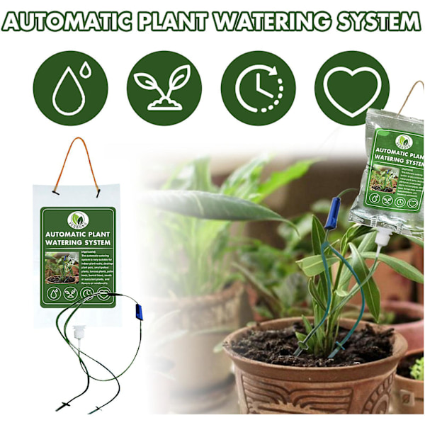 Plant Life Droppbevattningspåse med Justerbart Flöde Automatiska Växtbevattningssystem Enheter Vattnare Spikar för Inomhus Utomhus Krukväxter