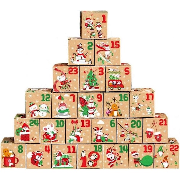 24 Pakke 24 Dages Julekalenderæsker, DIY Julekalender, Julefestartikler