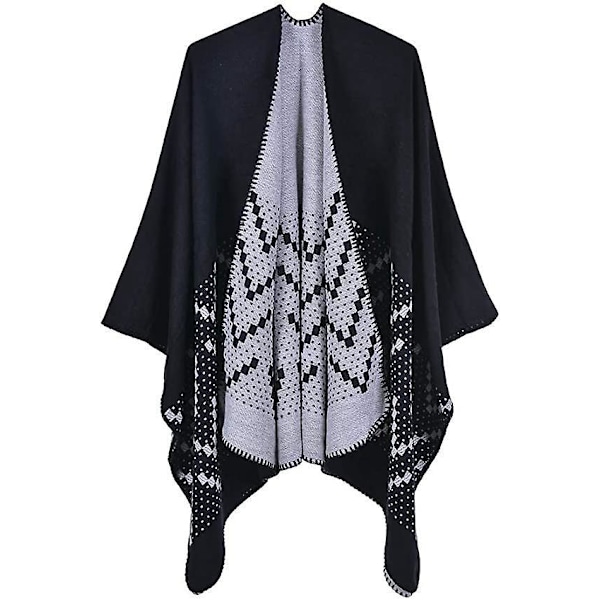 Trendig Oversize Stickad Poncho Cape för Kvinnor - Varma Vinterhalsdukar