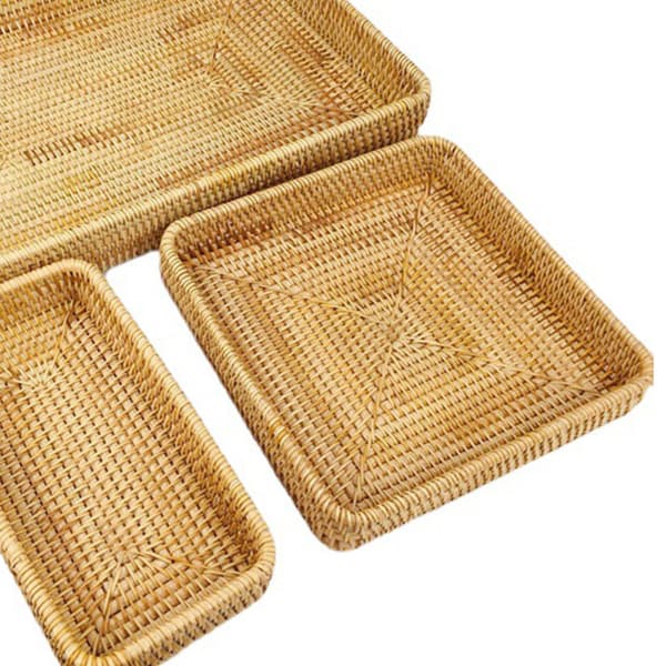 Rottingbricka Bordsorganisation Handvävd Snackförvaringskorg Multifunktionell Serveringsbricka 3 delar Set