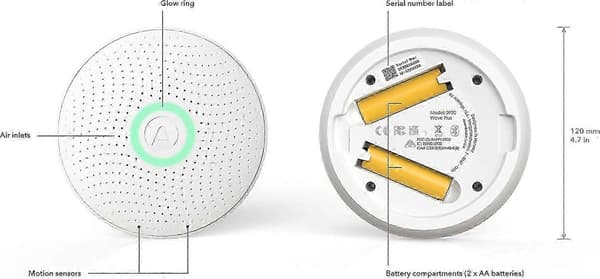 Airthings 2930 Wave Plus - Radon- och luftkvalitetsmätare, batteridriven (CO2, VOC, luftfuktighet, temperatur, tryck)