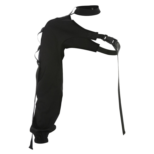 Personlig reflekterende top med uregelmæssig taskeknap - Langærmet T-shirtbluse med bånd (sort)