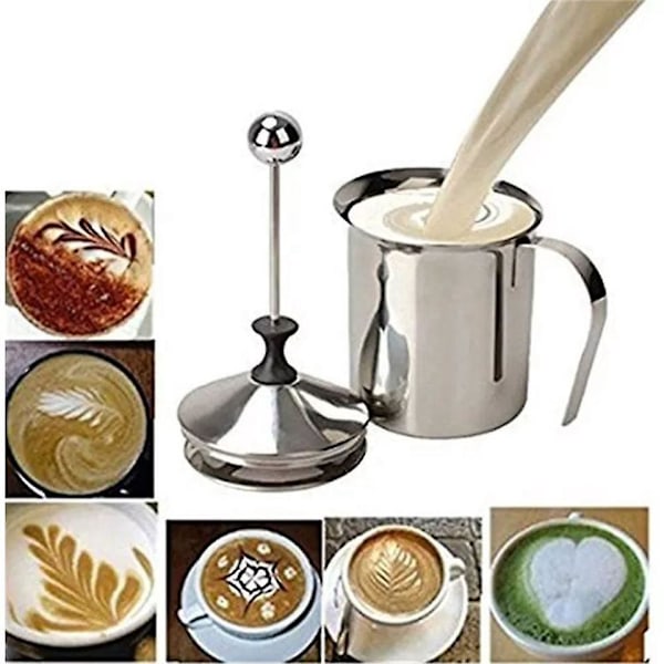 Cappuccino Latte Kaffeskumkanne Dobbeltlagsfilter i Rustfritt Stål 28oz 800ml med Håndtak og Lopp