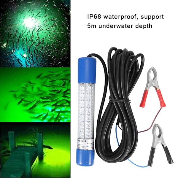 18W LED Fish Lure Undervandsfiskelys Natgrøn fiskebådslampe med batteriklemme