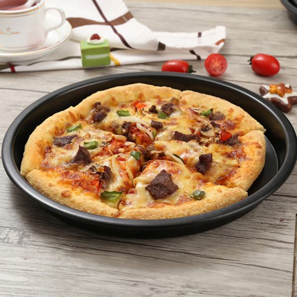 8 tum Non-stick Svart Kolstål Rund Pizzabricka Bakplåt Formverktyg